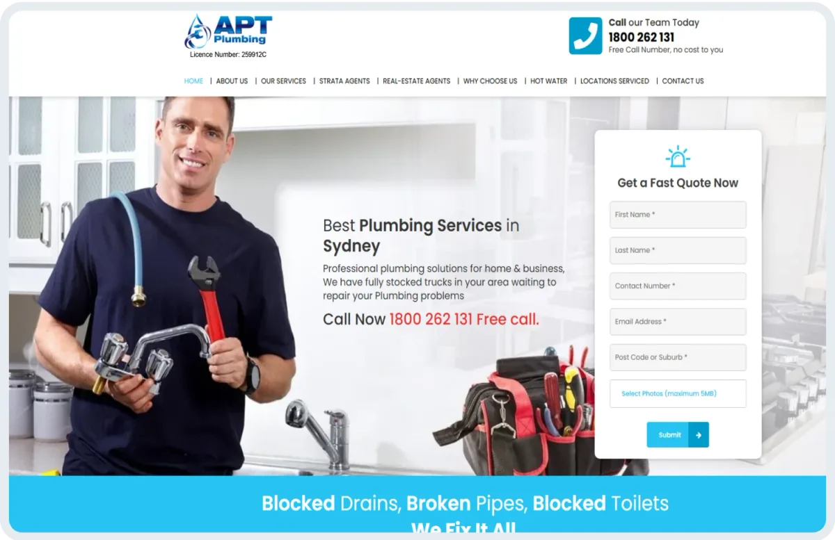 Apt Plumbing website after the Google Ads overhaul